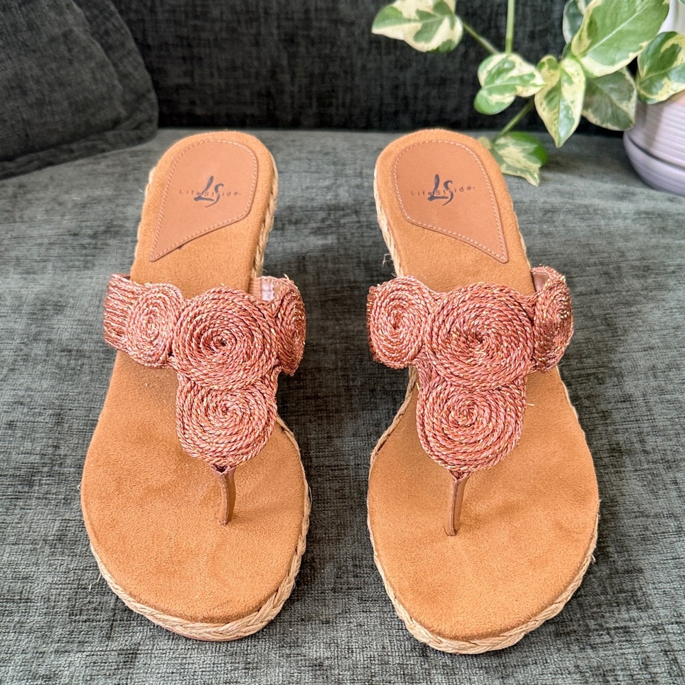 New, Never Worn Life Stride Tan and Pink Woven Sandals